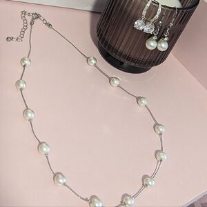Vintage Faux Pearl Necklace & Earrings Set